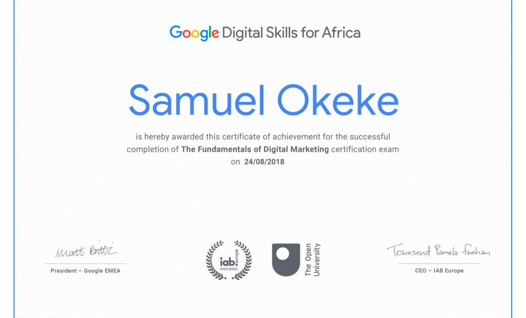 google certificate for africa 1