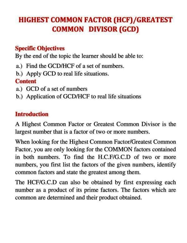 HIGHEST COMMON FACTOR Chapter 4 1 1