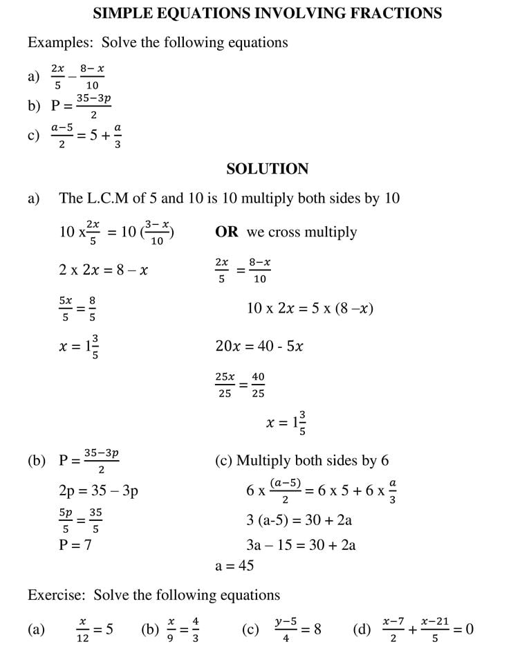 SIMPLE EQUATIONS INVOLVING FRACTIONS_1